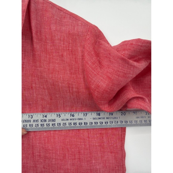 Liz Claiborne Lizsport PP Petite Red Linen Button Down Shirt Career Minimalist - Picture 3 of 8